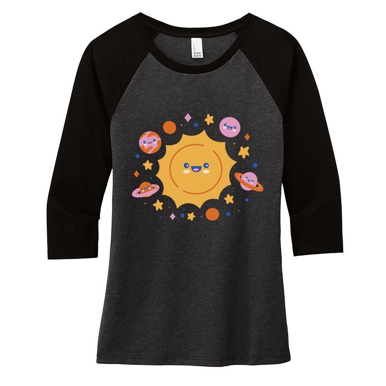 Solar System Cute Cartoon Women's Tri-Blend 3/4-Sleeve Raglan Shirt