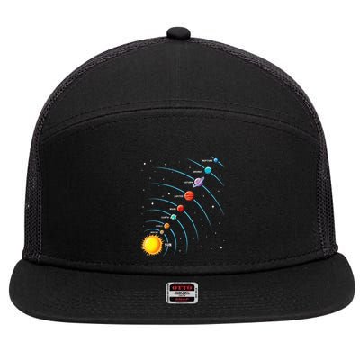 Solar System Colorful Space Planets Educational 7 Panel Mesh Trucker Snapback Hat