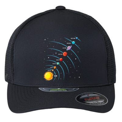 Solar System Colorful Space Planets Educational Flexfit Unipanel Trucker Cap