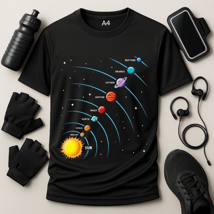 Solar System Colorful Space Planets Educational Performance Shirt