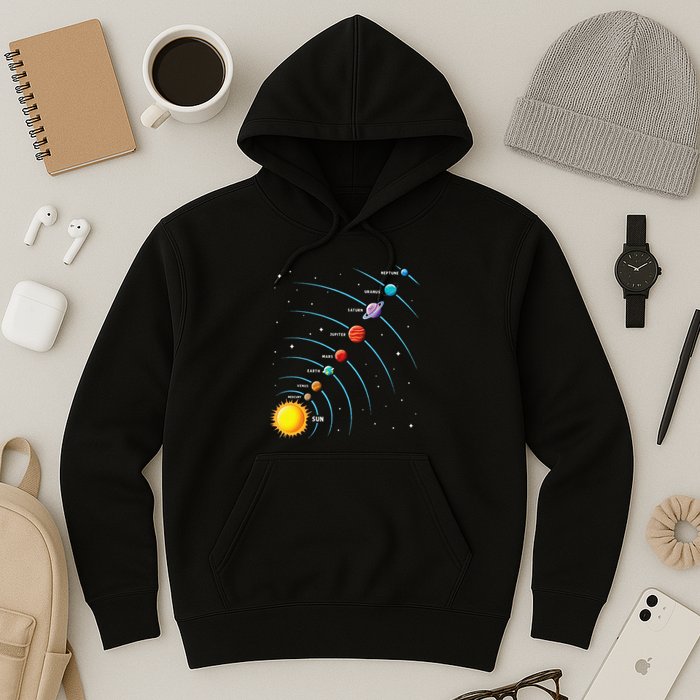 Solar System Colorful Space Planets Educational Hoodie