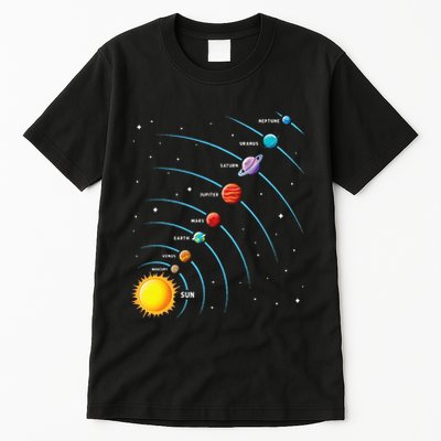 Solar System Colorful Space Planets Educational Tall T-Shirt