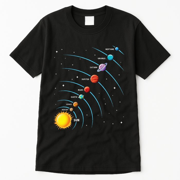 Solar System Colorful Space Planets Educational Tall T-Shirt