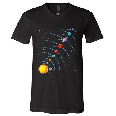 Solar System Colorful Space Planets Educational V-Neck T-Shirt