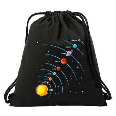 Solar System Colorful Space Planets Educational Drawstring Bag