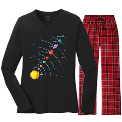 Solar System Colorful Space Planets Educational Women's Long Sleeve Flannel Pajama Set 