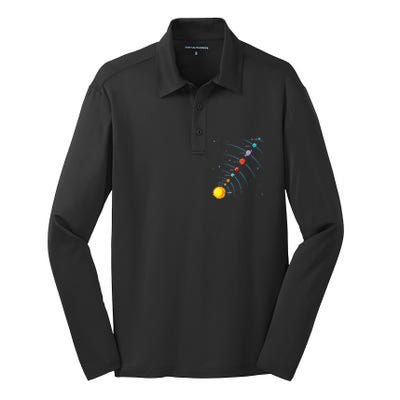 Solar System Colorful Space Planets Educational Silk Touch Performance Long Sleeve Polo