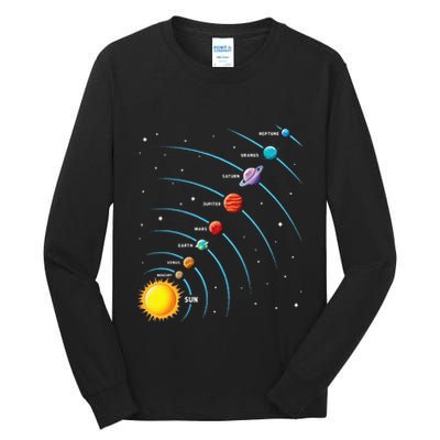 Solar System Colorful Space Planets Educational Tall Long Sleeve T-Shirt