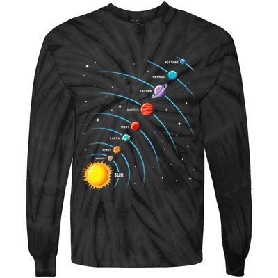 Solar System Colorful Space Planets Educational Tie-Dye Long Sleeve Shirt