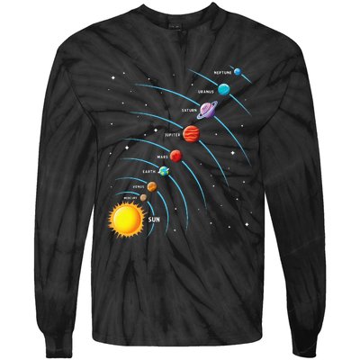 Solar System Colorful Space Planets Educational Tie-Dye Long Sleeve Shirt