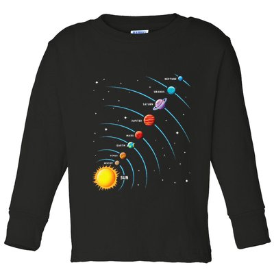 Solar System Colorful Space Planets Educational Toddler Long Sleeve Shirt