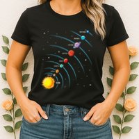 Solar System Colorful Space Planets Educational Womens T-Shirt