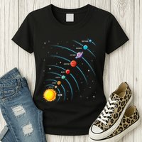 Solar System Colorful Space Planets Educational Womens T-Shirt
