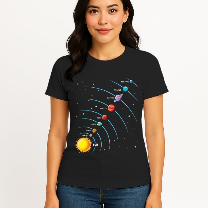 Solar System Colorful Space Planets Educational Womens T-Shirt