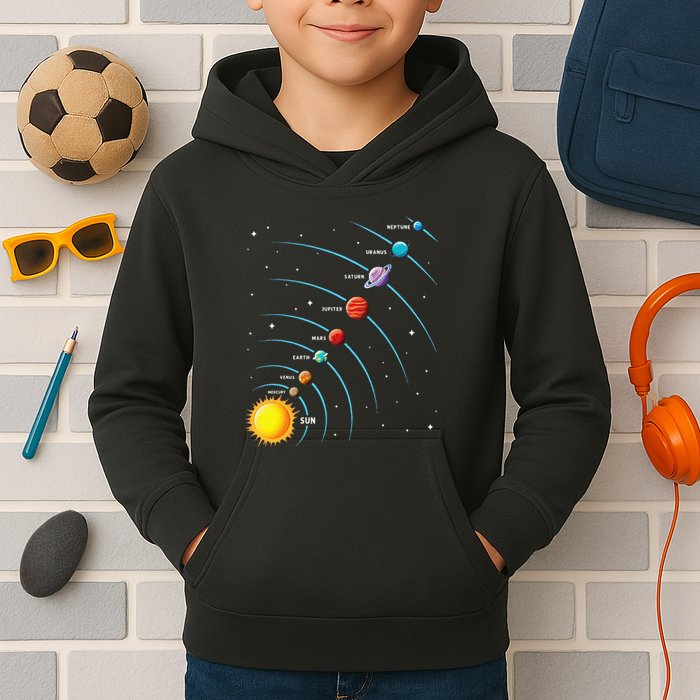 Solar System Colorful Space Planets Educational Kids Hoodie
