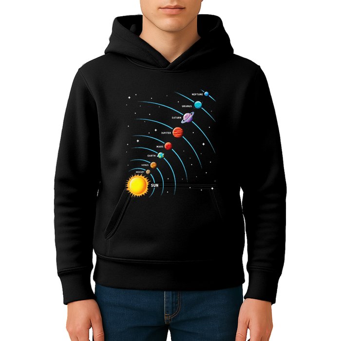 Solar System Colorful Space Planets Educational Kids Hoodie