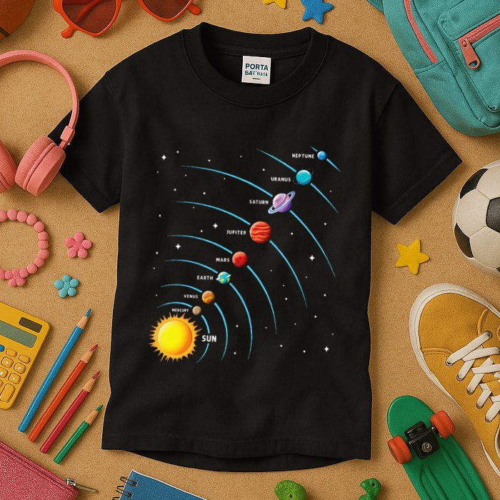 Solar System Colorful Space Planets Educational Kids T-Shirt