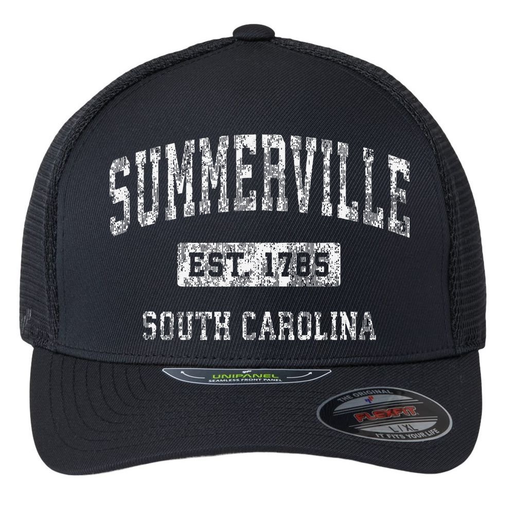 Summerville South Carolina Sc Vintage Established Flexfit Unipanel Trucker Cap
