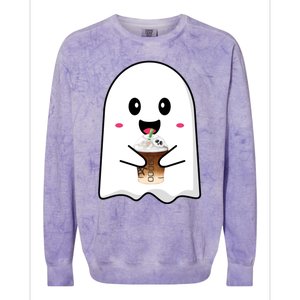 Spooky Season Cute Little Ghost Ice Coffee Halloween Tees Gift Colorblast Crewneck Sweatshirt