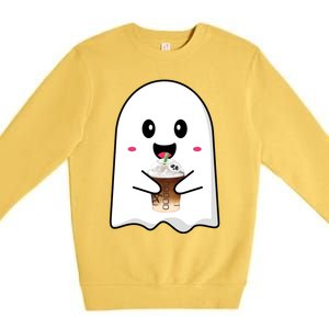 Spooky Season Cute Little Ghost Ice Coffee Halloween Tees Gift Premium Crewneck Sweatshirt