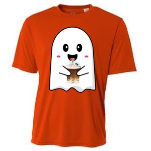 Spooky Season Cute Little Ghost Ice Coffee Halloween Tees Gift Cooling Performance Crew T-Shirt