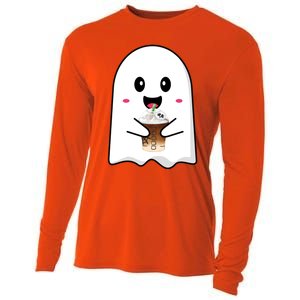 Spooky Season Cute Little Ghost Ice Coffee Halloween Tees Gift Cooling Performance Long Sleeve Crew