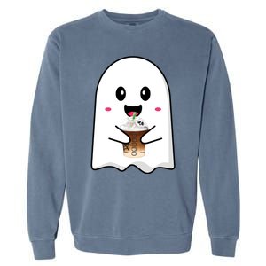 Spooky Season Cute Little Ghost Ice Coffee Halloween Tees Gift Garment-Dyed Sweatshirt