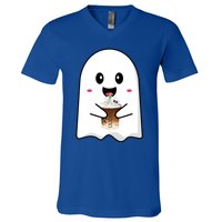 Spooky Season Cute Little Ghost Ice Coffee Halloween Tees Gift V-Neck T-Shirt