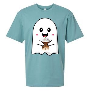 Spooky Season Cute Little Ghost Ice Coffee Halloween Tees Gift Sueded Cloud Jersey T-Shirt