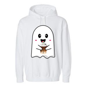 Spooky Season Cute Little Ghost Ice Coffee Halloween Tees Gift Garment-Dyed Fleece Hoodie