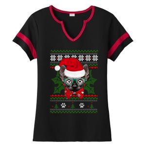 Santa Sphynx Cat Holiday Funny Ugly Christmas Xmas Gift Ladies Halftime Notch Neck Tee