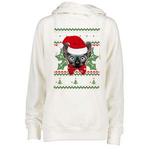 Santa Sphynx Cat Holiday Funny Ugly Christmas Xmas Gift Womens Funnel Neck Pullover Hood