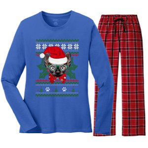 Santa Sphynx Cat Holiday Funny Ugly Christmas Xmas Gift Women's Long Sleeve Flannel Pajama Set 