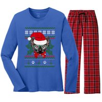 Santa Sphynx Cat Holiday Funny Ugly Christmas Xmas Gift Women's Long Sleeve Flannel Pajama Set 