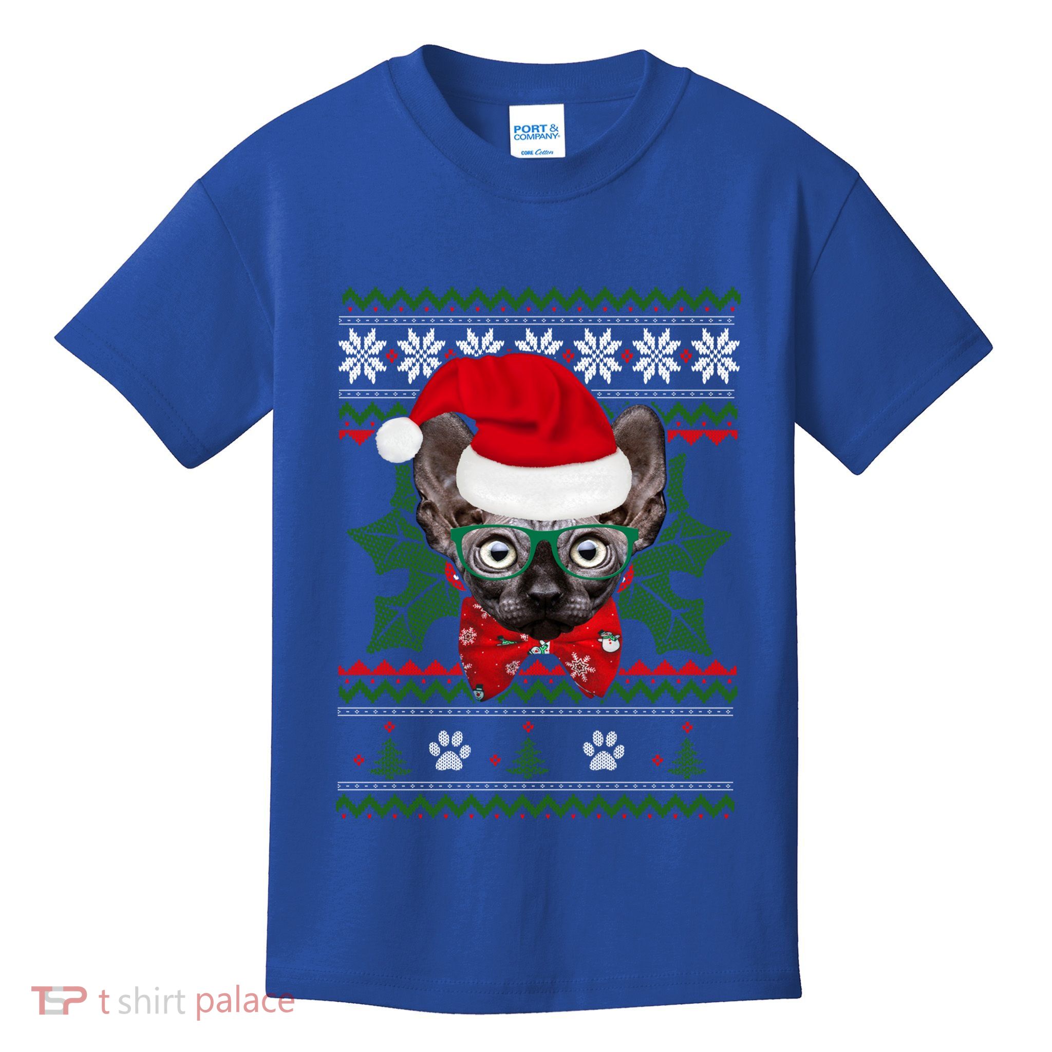Santa Sphynx Cat Holiday Funny Ugly Christmas Xmas Gift Kids T-Shirt