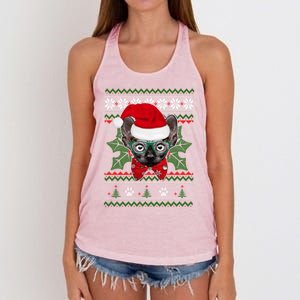 Santa Sphynx Cat Holiday Funny Ugly Christmas Xmas Gift Women's Knotted Racerback Tank