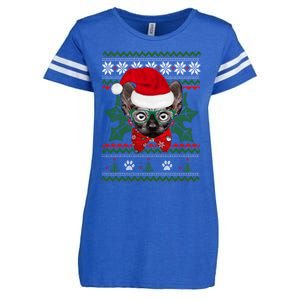 Santa Sphynx Cat Holiday Funny Ugly Christmas Xmas Gift Enza Ladies Jersey Football T-Shirt