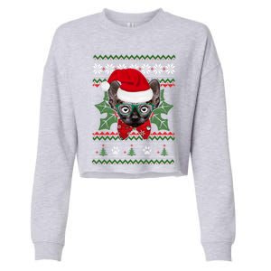 Santa Sphynx Cat Holiday Funny Ugly Christmas Xmas Gift Cropped Pullover Crew