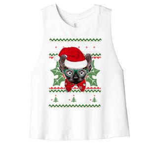 Santa Sphynx Cat Holiday Funny Ugly Christmas Xmas Gift Women's Racerback Cropped Tank