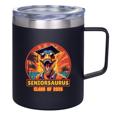 Seniorsaurus Senior Class Of 2025 Funny Dinosaur Graduation  12oz Stainless Steel Coffee Mug