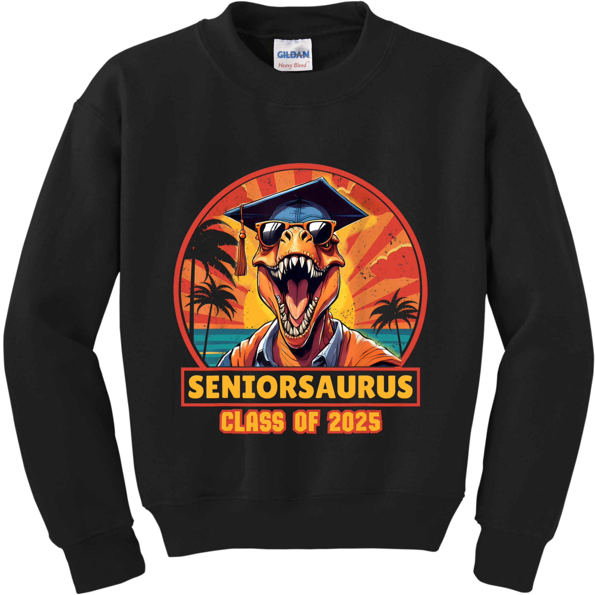 Seniorsaurus Senior Class Of 2025 Funny Dinosaur Graduation  Kids Sweatshirt