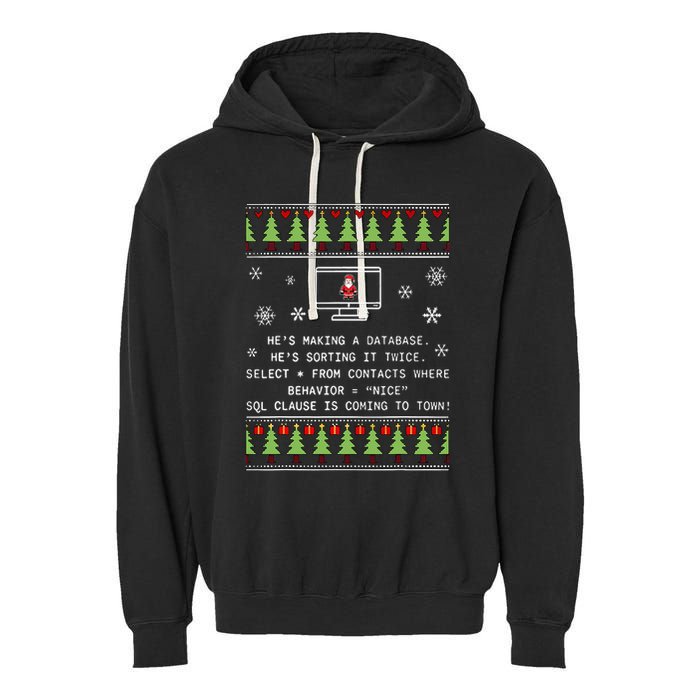 SQL Santa Claus Database Clause Developer Code DB Programmer  Garment-Dyed Fleece Hoodie