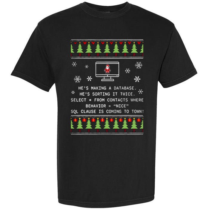 SQL Santa Claus Database Clause Developer Code DB Programmer  Garment-Dyed Heavyweight T-Shirt