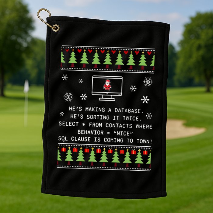 SQL Santa Claus Database Clause Developer Code DB Programmer  Golf Towel