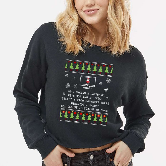 SQL Santa Claus Database Clause Developer Code DB Programmer  Cropped Pullover Crew