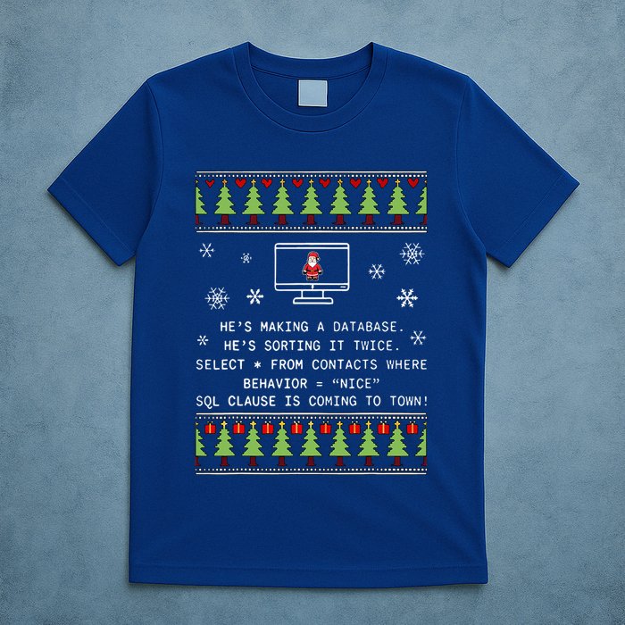 SQL Santa Claus Database Clause Developer Code DB Programmer  T-Shirt