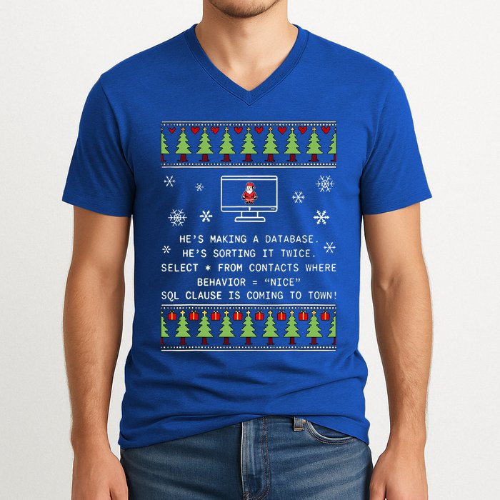SQL Santa Claus Database Clause Developer Code DB Programmer  V-Neck T-Shirt