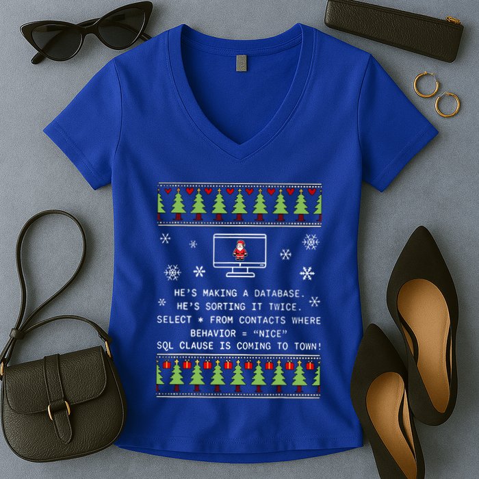 SQL Santa Claus Database Clause Developer Code DB Programmer  Women's V-Neck T-Shirt
