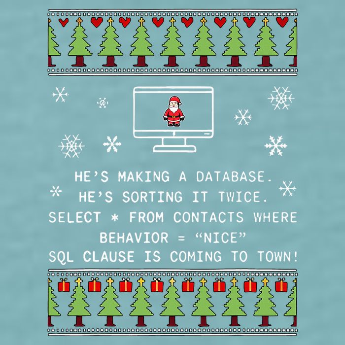 SQL Santa Claus Database Clause Developer Code DB Programmer  Sueded Cloud Jersey T-Shirt