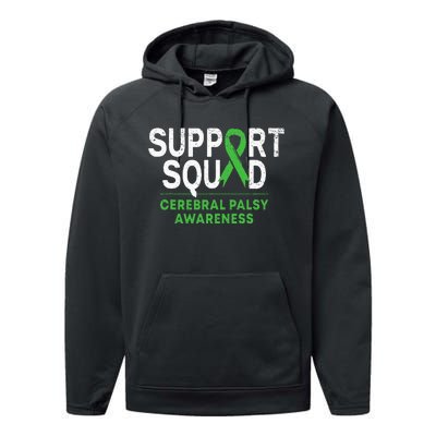 Support Squad Cerebral Palsy Awareness Month Cp Green Ribbon Performance Fleece Hoodie